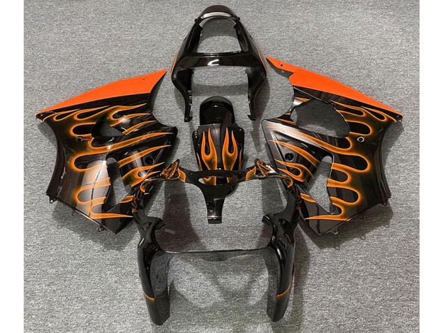 2000-2002 Gloss Black & Orange Flame Kawasaki ZX6R Motorcycle Fairing