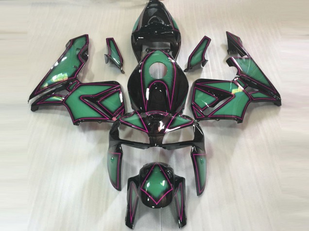 2005-2006 Emerald Green & Pink Outline Honda CBR600RR Motorcycle Fairing