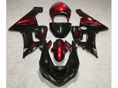 2005-2006 Gloss Black & Deep Red Kawasaki ZX6R Motorcycle Fairing